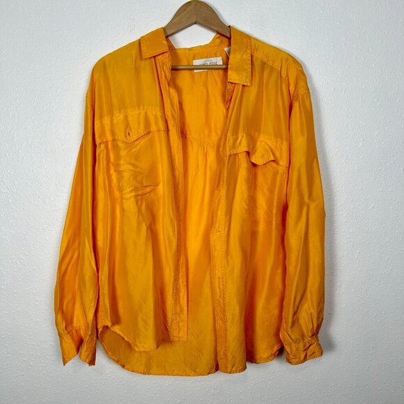 American Design Vintage First Issue 100% Silk Yellow Button Down Sz. Large - Picture 2 of 13
